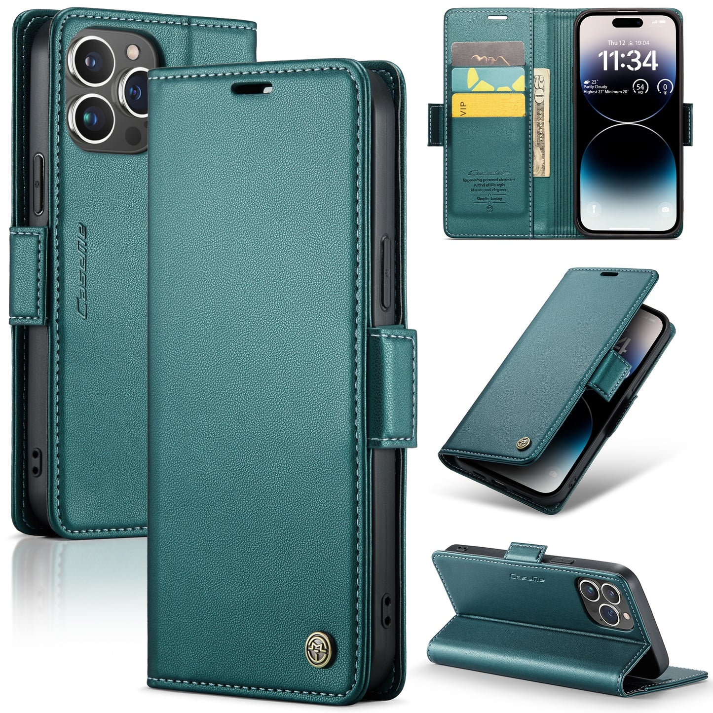 iPhone 14 Pro Litchi Texture RFID Anti-theft Leather Phone Case with Butterfly Buckle, Stand & Card Wallet with TPU Shell
