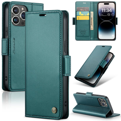 iPhone 14 Pro Litchi Texture RFID Anti-theft Leather Phone Case with Butterfly Buckle, Stand & Card Wallet with TPU Shell