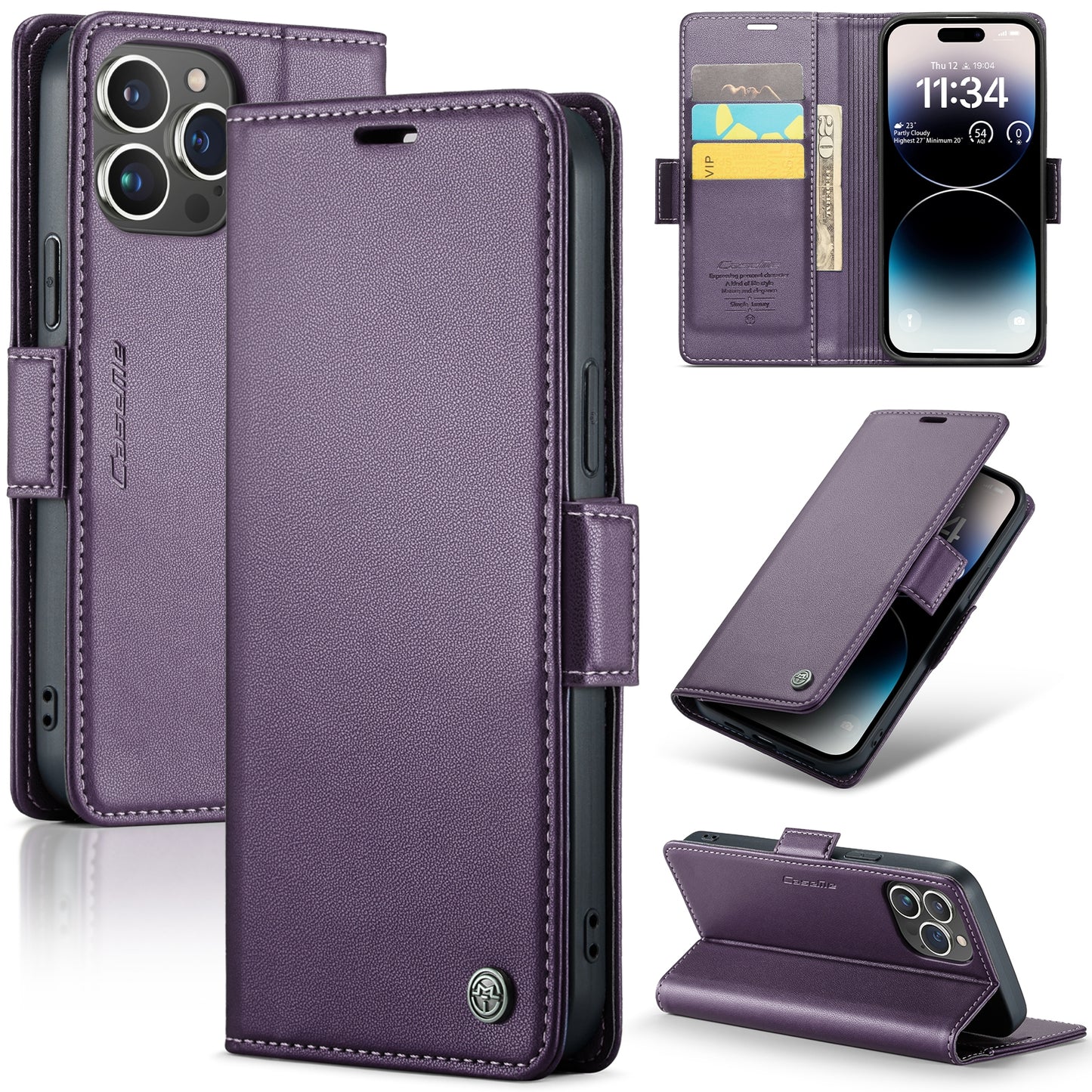 iPhone 14 Pro Litchi Texture RFID Anti-theft Leather Phone Case with Butterfly Buckle, Stand & Card Wallet with TPU Shell
