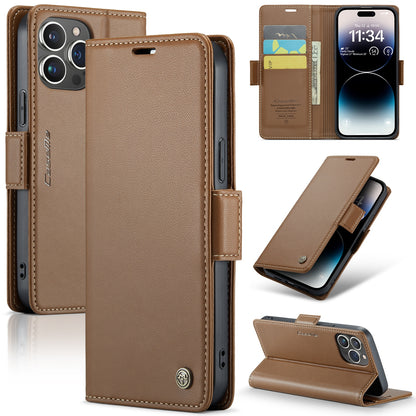 iPhone 14 Pro Max Litchi Texture RFID Anti-theft Leather Phone Case with Butterfly Buckle, Stand & Card Wallet with TPU Shell