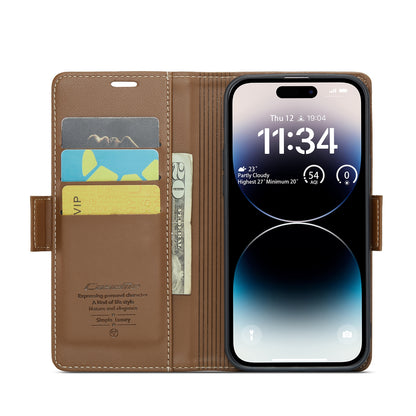 iPhone 14 Pro Max Litchi Texture RFID Anti-theft Leather Phone Case with Butterfly Buckle, Stand & Card Wallet with TPU Shell