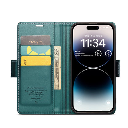 iPhone 14 Pro Max Litchi Texture RFID Anti-theft Leather Phone Case with Butterfly Buckle, Stand & Card Wallet with TPU Shell