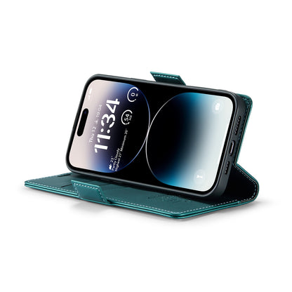 iPhone 14 Pro Max Litchi Texture RFID Anti-theft Leather Phone Case with Butterfly Buckle, Stand & Card Wallet with TPU Shell