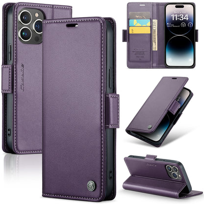 iPhone 14 Pro Max Litchi Texture RFID Anti-theft Leather Phone Case with Butterfly Buckle, Stand & Card Wallet with TPU Shell