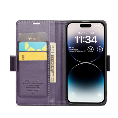 iPhone 14 Pro Max Litchi Texture RFID Anti-theft Leather Phone Case with Butterfly Buckle, Stand & Card Wallet with TPU Shell