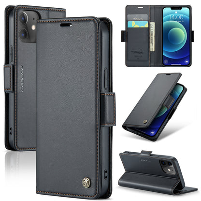 iPhone 12 mini Litchi Texture RFID Anti-theft Leather Phone Case with Butterfly Buckle, Stand & Card Wallet with TPU Shell