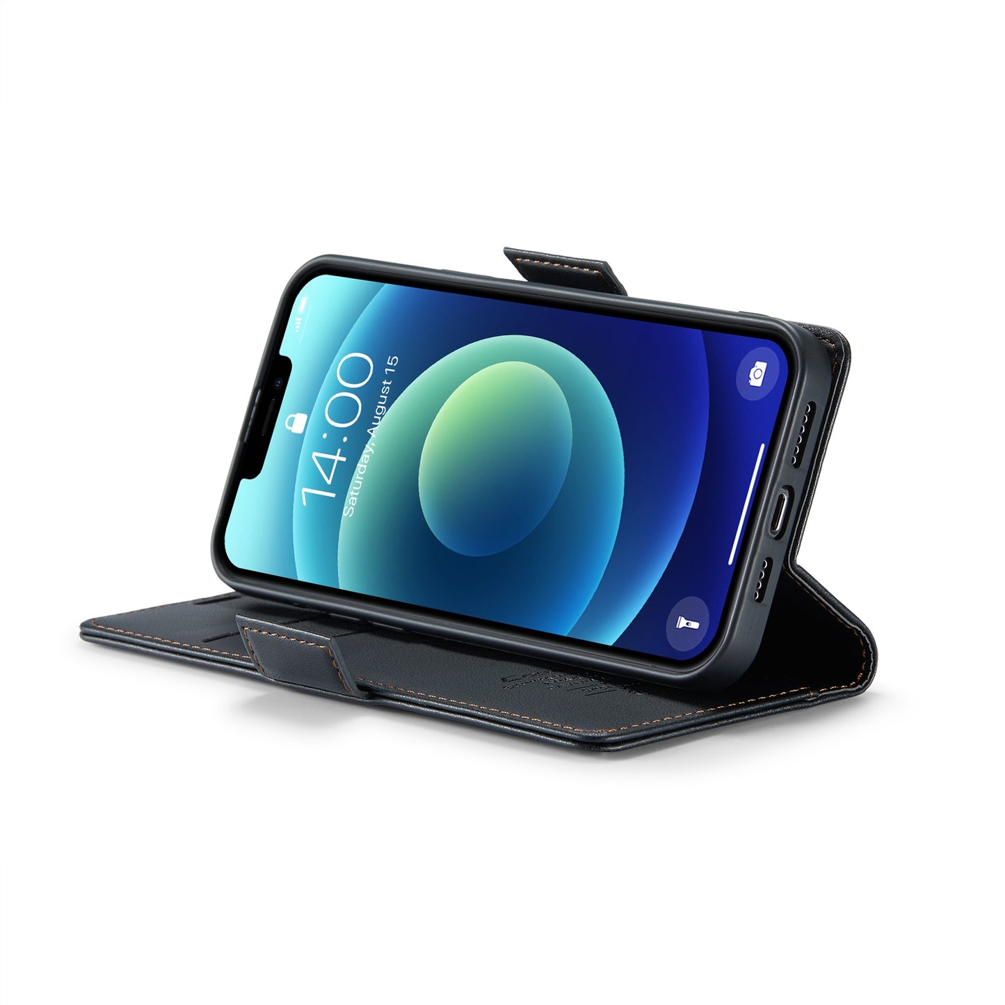 iPhone 12 mini Litchi Texture RFID Anti-theft Leather Phone Case with Butterfly Buckle, Stand & Card Wallet with TPU Shell