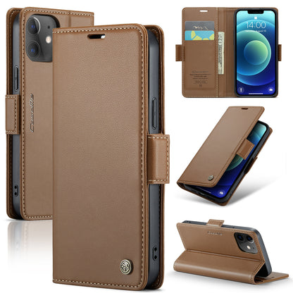iPhone 12 mini Litchi Texture RFID Anti-theft Leather Phone Case with Butterfly Buckle, Stand & Card Wallet with TPU Shell