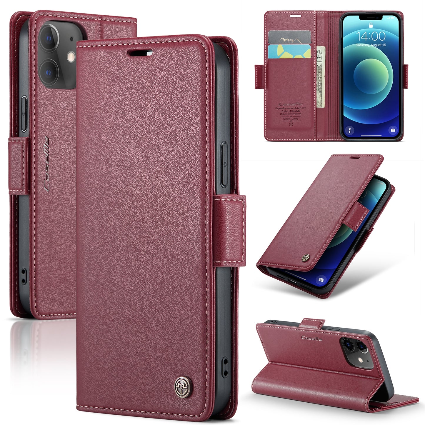 iPhone 12 mini Litchi Texture RFID Anti-theft Leather Phone Case with Butterfly Buckle, Stand & Card Wallet with TPU Shell