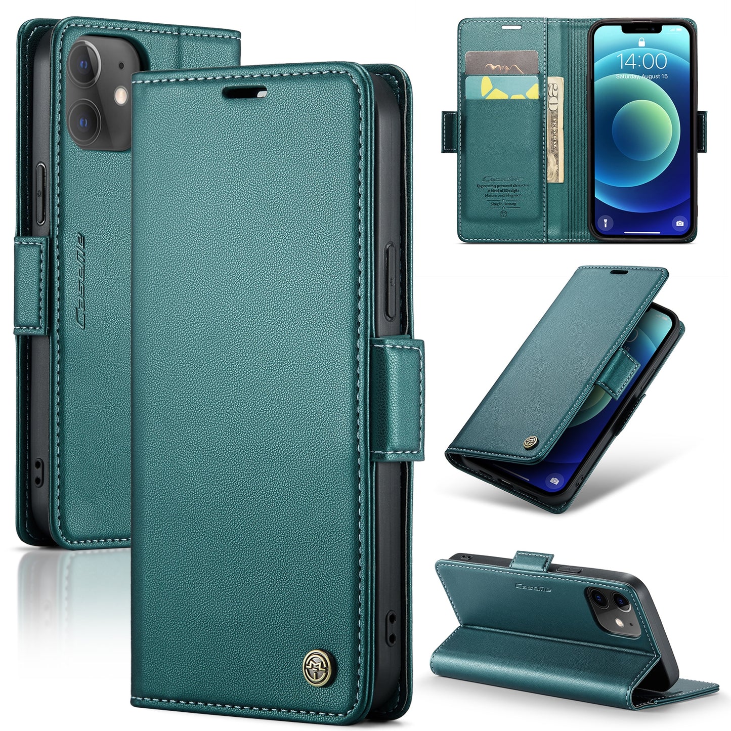 iPhone 12 mini Litchi Texture RFID Anti-theft Leather Phone Case with Butterfly Buckle, Stand & Card Wallet with TPU Shell