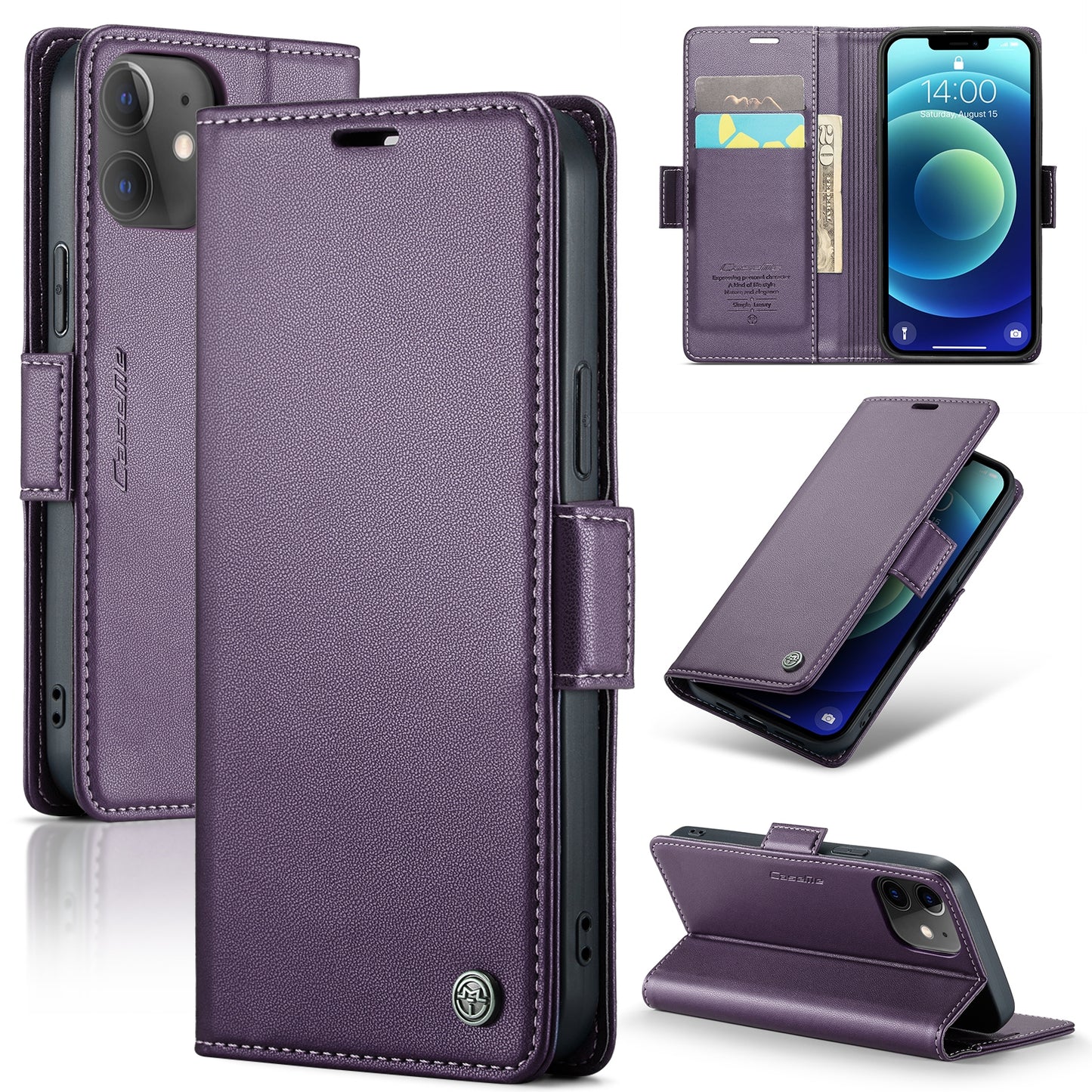 iPhone 12 mini Litchi Texture RFID Anti-theft Leather Phone Case with Butterfly Buckle, Stand & Card Wallet with TPU Shell