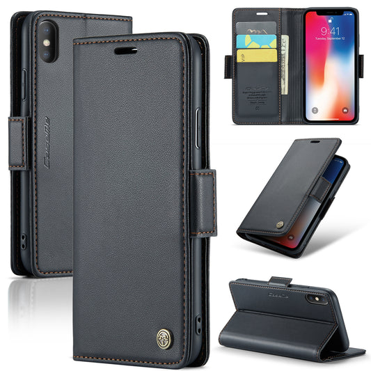 iPhone XS Max Litchi Texture RFID Anti-theft Leather Phone Case with Butterfly Buckle, Stand & Card Wallet with TPU Shell