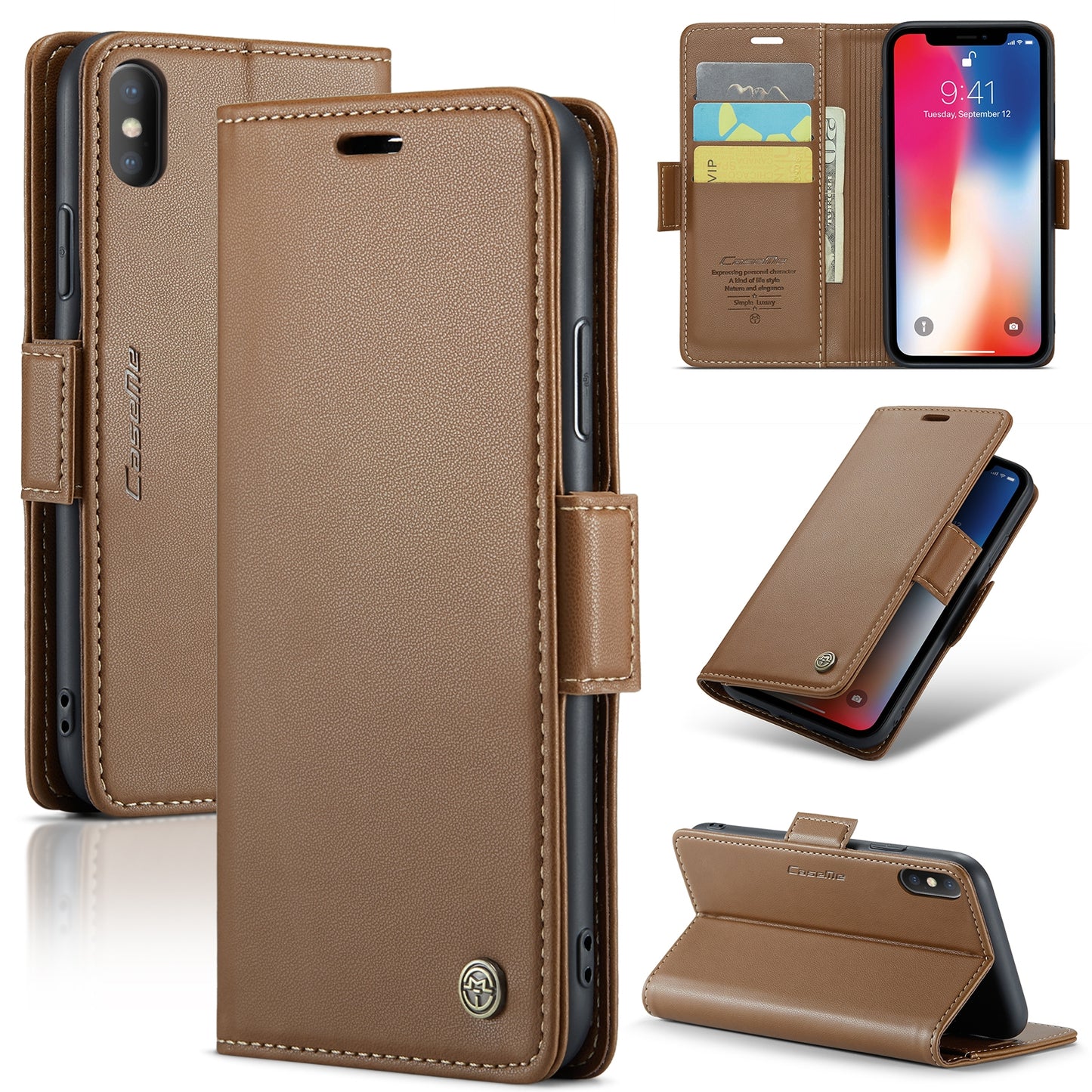 iPhone XS Max Litchi Texture RFID Anti-theft Leather Phone Case with Butterfly Buckle, Stand & Card Wallet with TPU Shell
