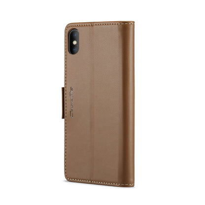 iPhone XS Max Litchi Texture RFID Anti-theft Leather Phone Case with Butterfly Buckle, Stand & Card Wallet with TPU Shell