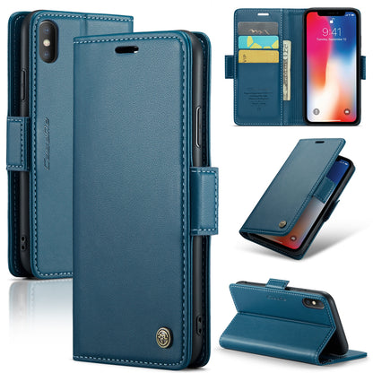 iPhone XS Max Litchi Texture RFID Anti-theft Leather Phone Case with Butterfly Buckle, Stand & Card Wallet with TPU Shell