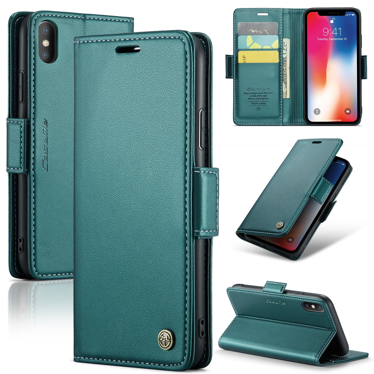 iPhone XS Max Litchi Texture RFID Anti-theft Leather Phone Case with Butterfly Buckle, Stand & Card Wallet with TPU Shell