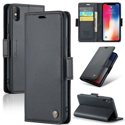 iPhone XS Litchi Texture RFID Anti-theft Leather Phone Case with Butterfly Buckle, Stand & Card Wallet with TPU Shell