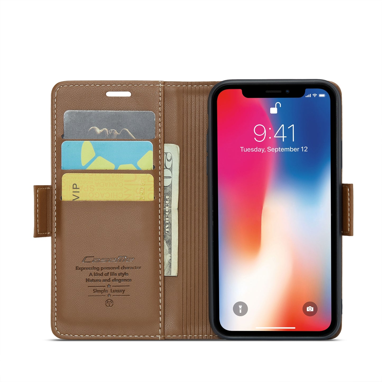 iPhone XS Litchi Texture RFID Anti-theft Leather Phone Case with Butterfly Buckle, Stand & Card Wallet with TPU Shell