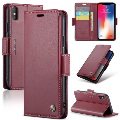 iPhone XS Litchi Texture RFID Anti-theft Leather Phone Case with Butterfly Buckle, Stand & Card Wallet with TPU Shell