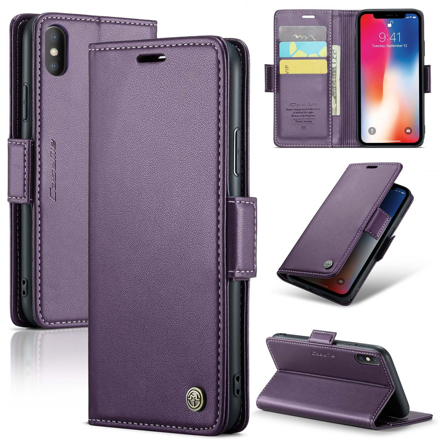 iPhone XS Litchi Texture RFID Anti-theft Leather Phone Case with Butterfly Buckle, Stand & Card Wallet with TPU Shell