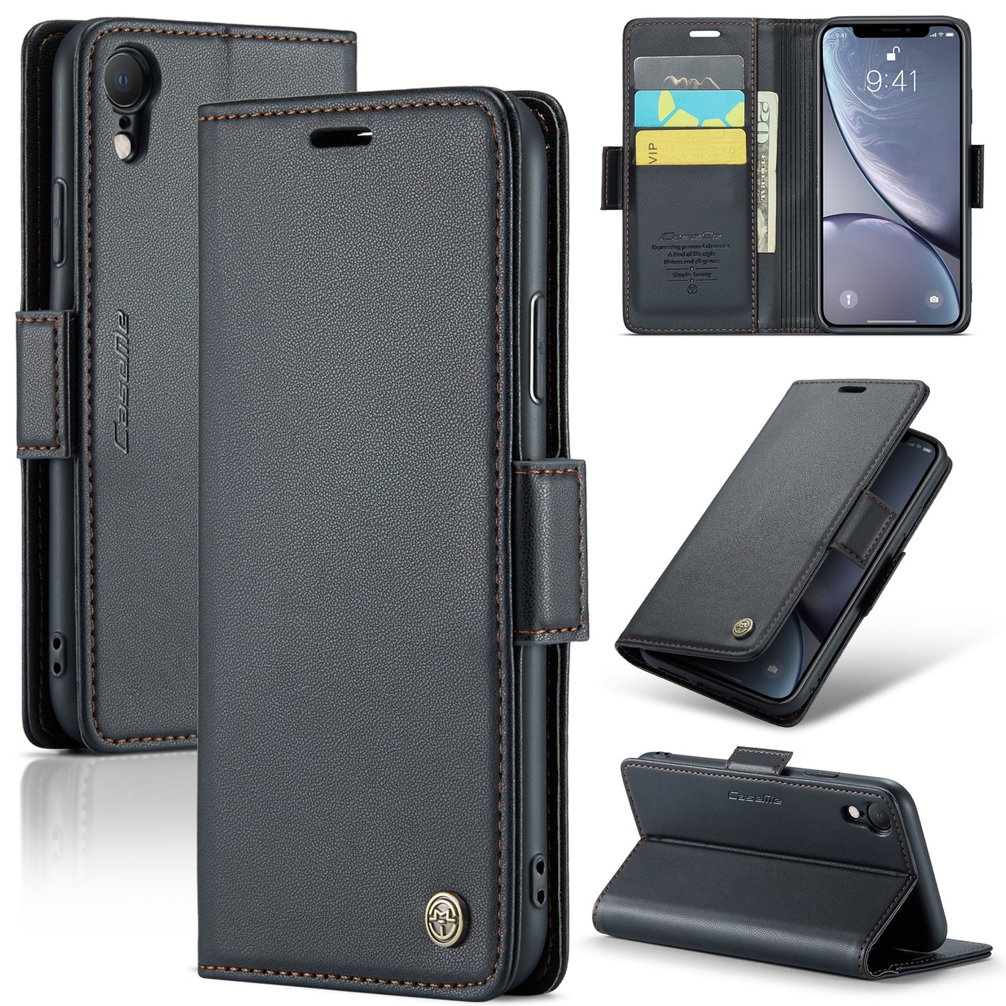 iPhone XR Litchi Texture RFID Anti-theft Leather Phone Case with Butterfly Buckle, Stand & Card Wallet with TPU Shell