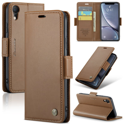 iPhone XR Litchi Texture RFID Anti-theft Leather Phone Case with Butterfly Buckle, Stand & Card Wallet with TPU Shell