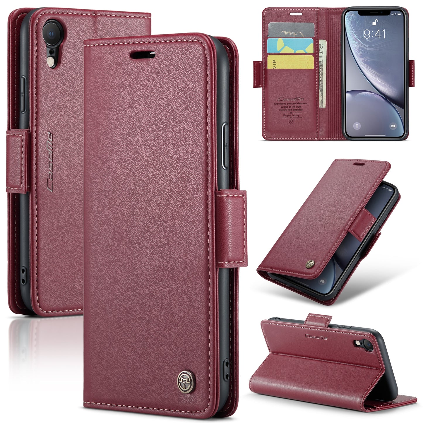 iPhone XR Litchi Texture RFID Anti-theft Leather Phone Case with Butterfly Buckle, Stand & Card Wallet with TPU Shell