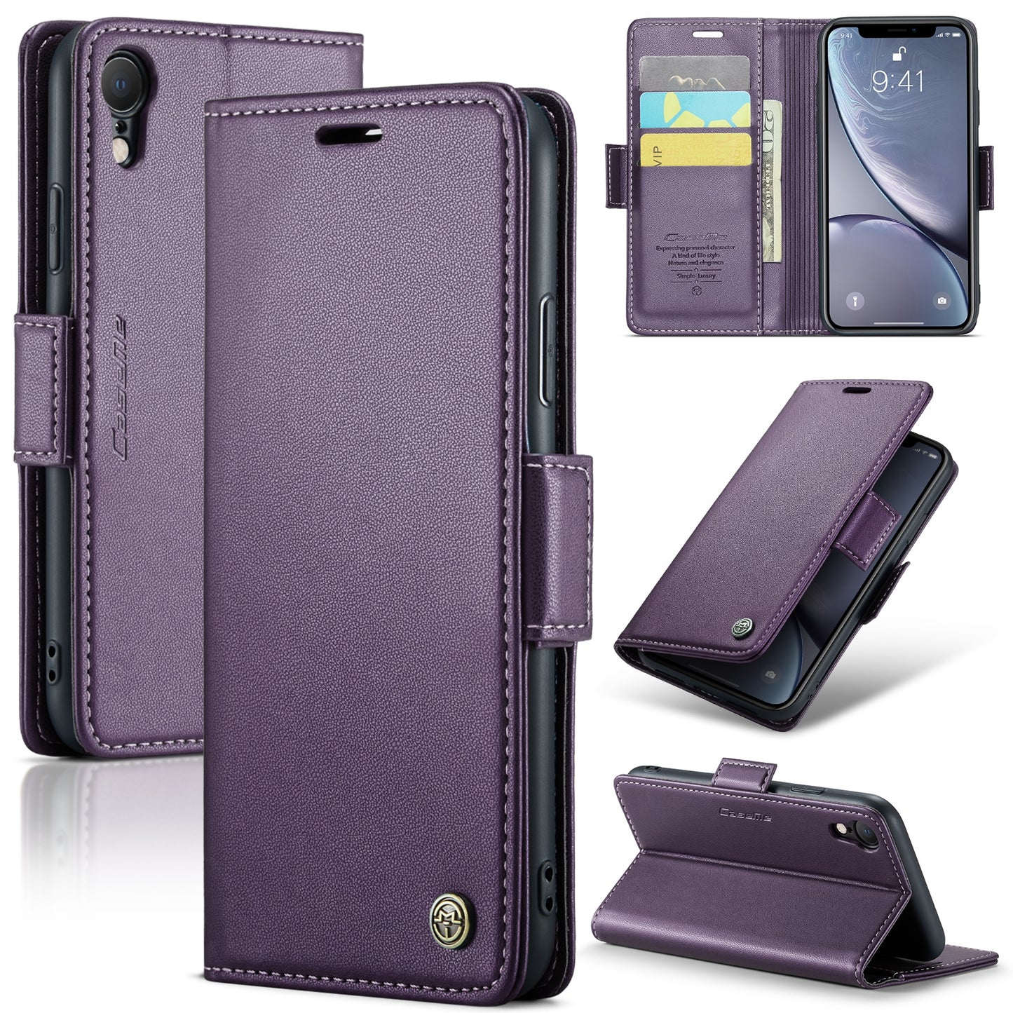 iPhone XR Litchi Texture RFID Anti-theft Leather Phone Case with Butterfly Buckle, Stand & Card Wallet with TPU Shell