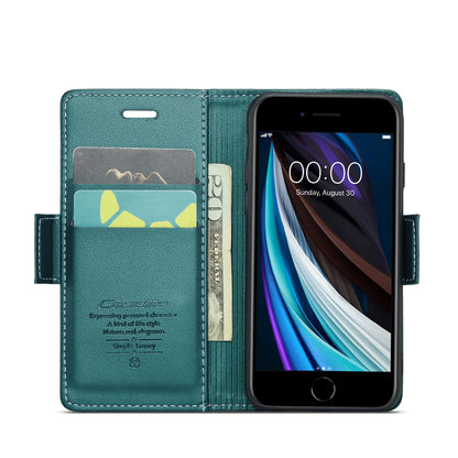 iPhone 8 Litchi Texture RFID Anti-theft Leather Phone Case with Butterfly Buckle, Stand & Card Wallet with TPU Shell