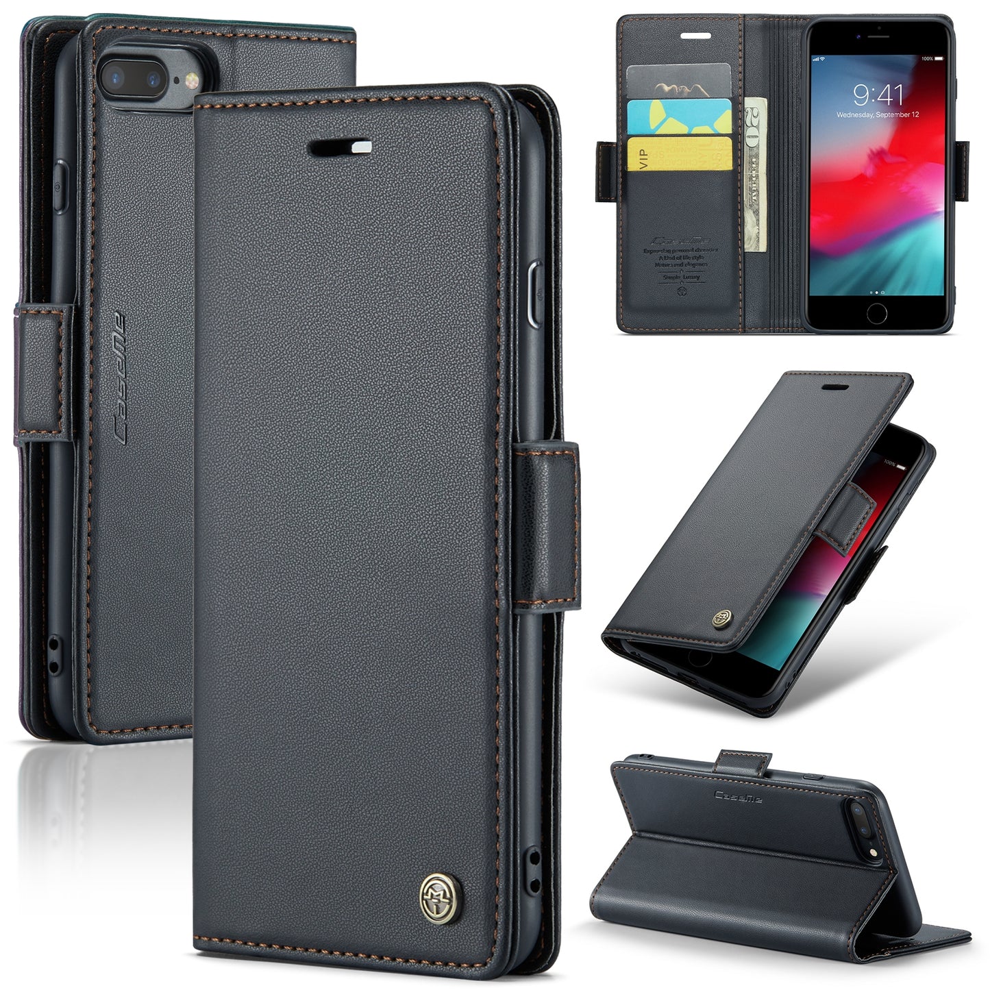iPhone 8 Plus Litchi Texture RFID Anti-theft Leather Phone Case with Butterfly Buckle, Stand & Card Wallet with TPU Shell