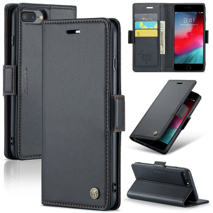 iPhone 8 Plus Litchi Texture RFID Anti-theft Leather Phone Case with Butterfly Buckle, Stand & Card Wallet with TPU Shell