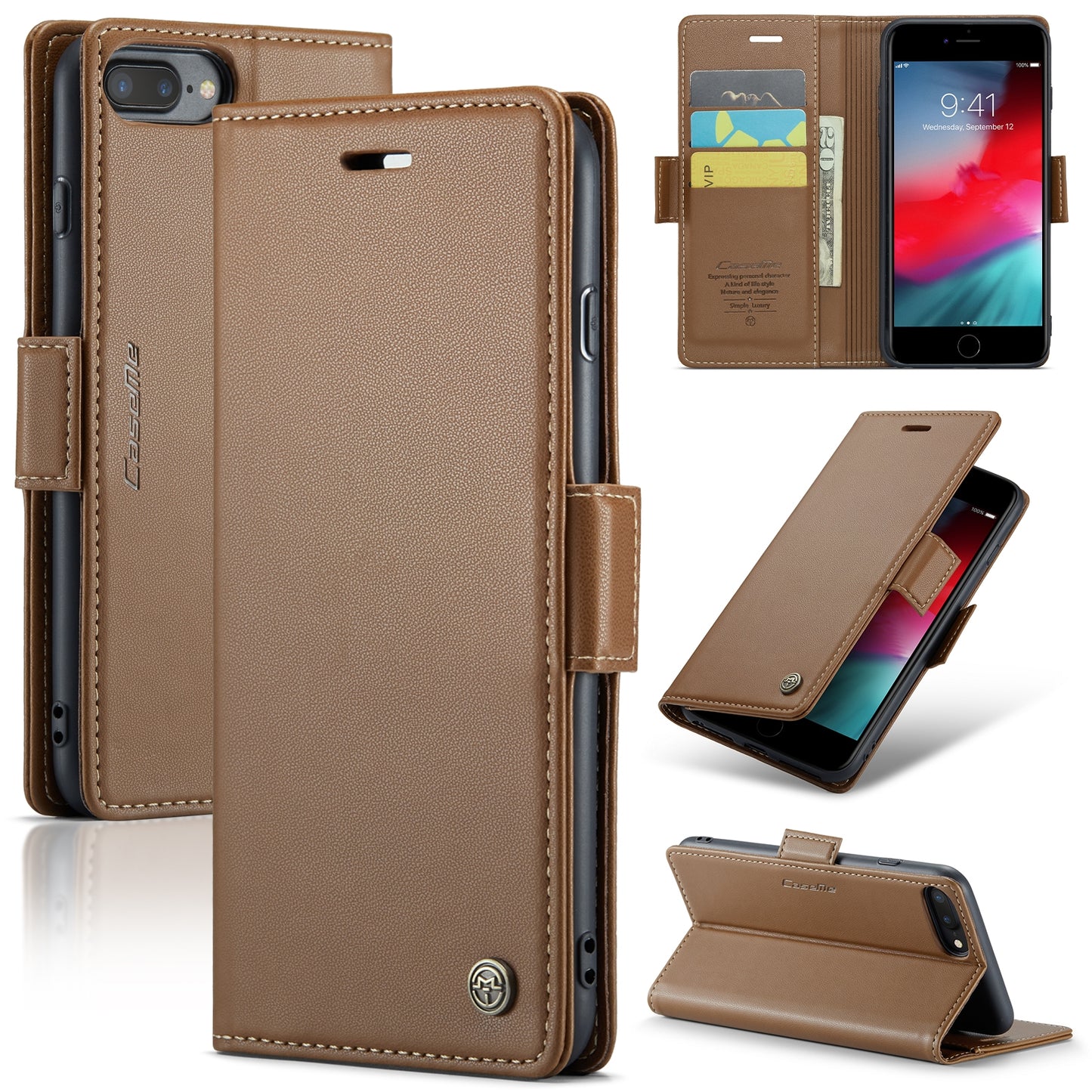 iPhone 6 Plus Litchi Texture RFID Anti-theft Leather Phone Case with Butterfly Buckle, Stand & Card Wallet with TPU Shell