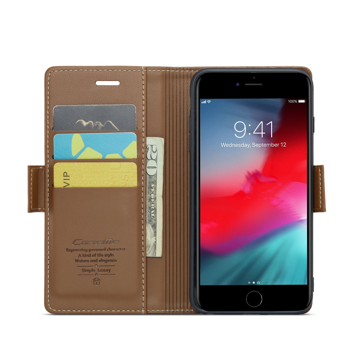 iPhone 8 Plus Litchi Texture RFID Anti-theft Leather Phone Case with Butterfly Buckle, Stand & Card Wallet with TPU Shell