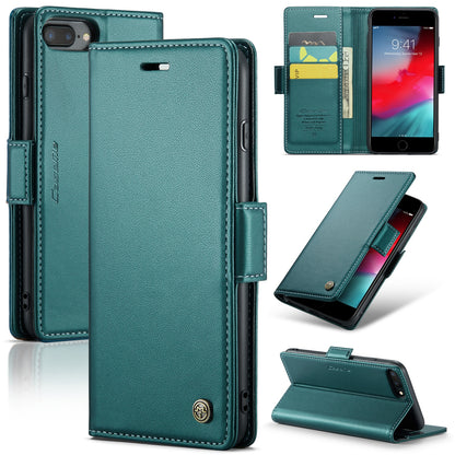 iPhone 8 Plus Litchi Texture RFID Anti-theft Leather Phone Case with Butterfly Buckle, Stand & Card Wallet with TPU Shell