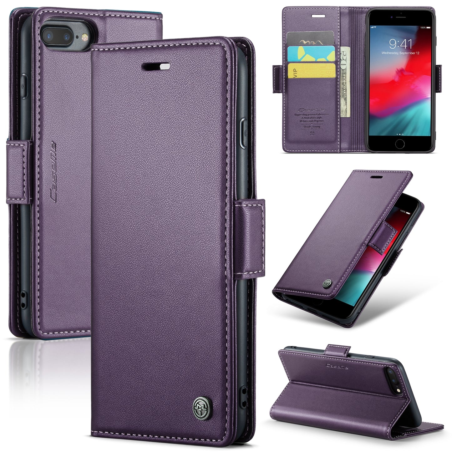 iPhone 7 Plus Litchi Texture RFID Anti-theft Leather Phone Case with Butterfly Buckle, Stand & Card Wallet with TPU Shell