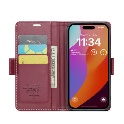 iPhone 15 Pro Max Litchi Texture RFID Anti-theft Leather Phone Case with Butterfly Buckle, Stand & Card Wallet with TPU Shell