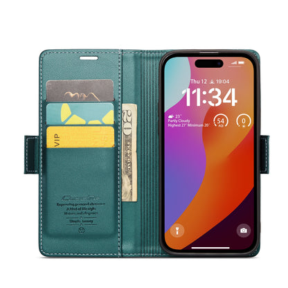 iPhone 15 Pro Max Litchi Texture RFID Anti-theft Leather Phone Case with Butterfly Buckle, Stand & Card Wallet with TPU Shell