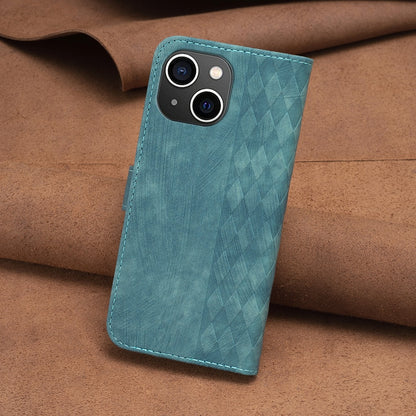 iPhone 14 Plaid Embossed Leather Phone Case – Premium Wallet Kickstand & Shock Absorption for Durable Protection