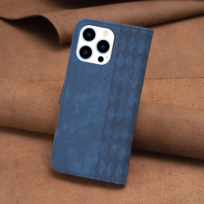 iPhone 14 Pro Max Plaid Embossed Leather Phone Case – Premium Wallet Kickstand & Shock Absorption for Durable Protection