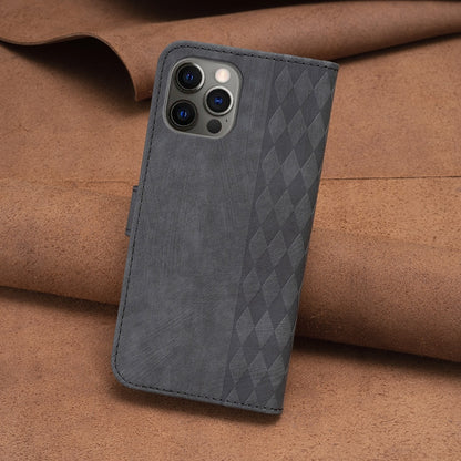 iPhone 12 Pro Plaid Embossed Leather Phone Case – Premium Wallet Kickstand & Shock Absorption for Durable Protection