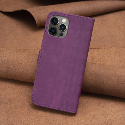 iPhone 12 Pro Plaid Embossed Leather Phone Case – Premium Wallet Kickstand & Shock Absorption for Durable Protection