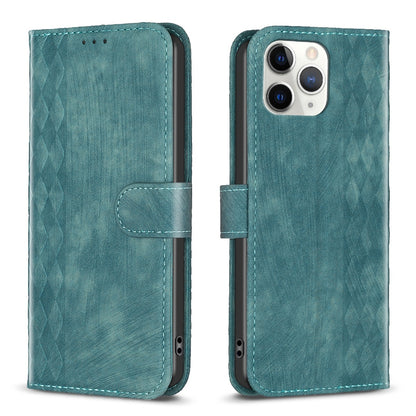 iPhone 11 Pro Plaid Embossed Leather Phone Case – Premium Wallet Kickstand & Shock Absorption for Durable Protection