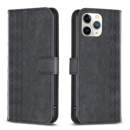 iPhone 11 Pro Max Plaid Embossed Leather Phone Case – Premium Wallet Kickstand & Shock Absorption for Durable Protection