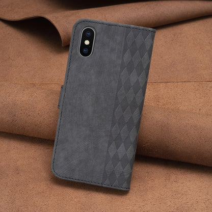 iPhone X Plaid Embossed Leather Phone Case – Premium Wallet Kickstand & Shock Absorption for Durable Protection