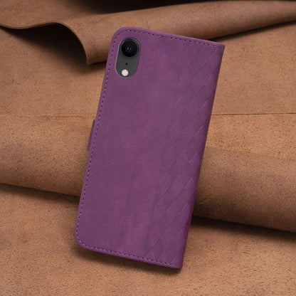 iPhone XR Plaid Embossed Leather Phone Case – Premium Wallet Kickstand & Shock Absorption for Durable Protection