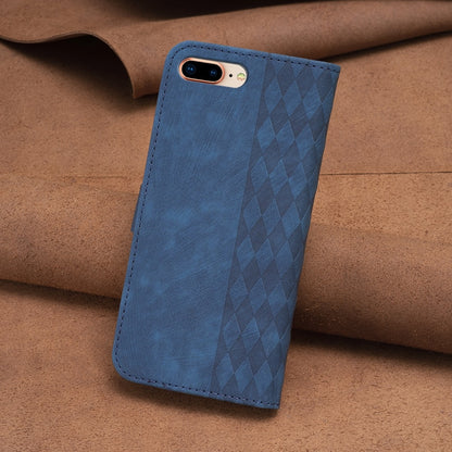 iPhone 8 Plus Plaid Embossed Leather Phone Case – Premium Wallet Kickstand & Shock Absorption for Durable Protection