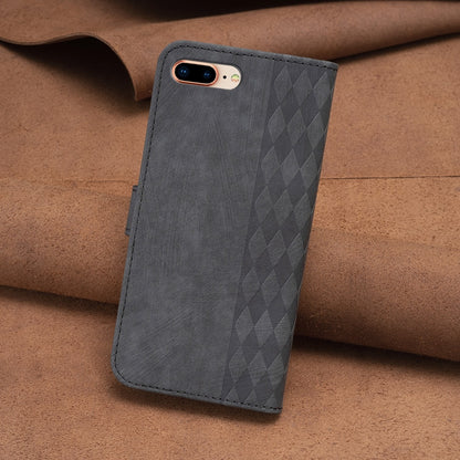 iPhone 8 Plus Plaid Embossed Leather Phone Case – Premium Wallet Kickstand & Shock Absorption for Durable Protection