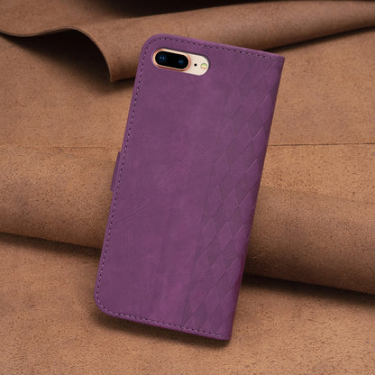 iPhone 7 Plus Plaid Embossed Leather Phone Case – Premium Wallet Kickstand & Shock Absorption for Durable Protection