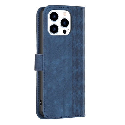 iPhone 15 Pro Max Plaid Embossed Leather Phone Case – Premium Wallet Kickstand & Shock Absorption for Durable Protection