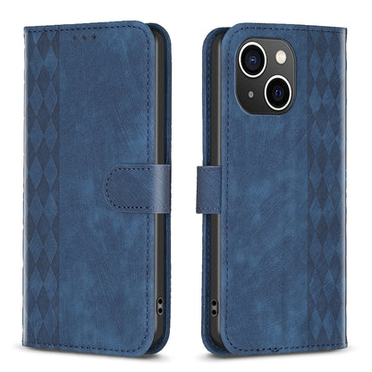 iPhone 15 Plus Plaid Embossed Leather Phone Case – Premium Wallet Kickstand & Shock Absorption for Durable Protection